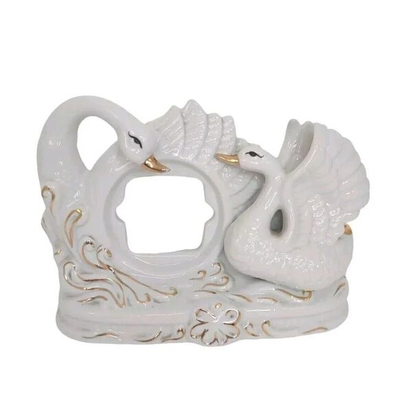 Vintage Swans Lusterware Iridescent White Gold with Center Frame Area RARE - Picture 1 of 16